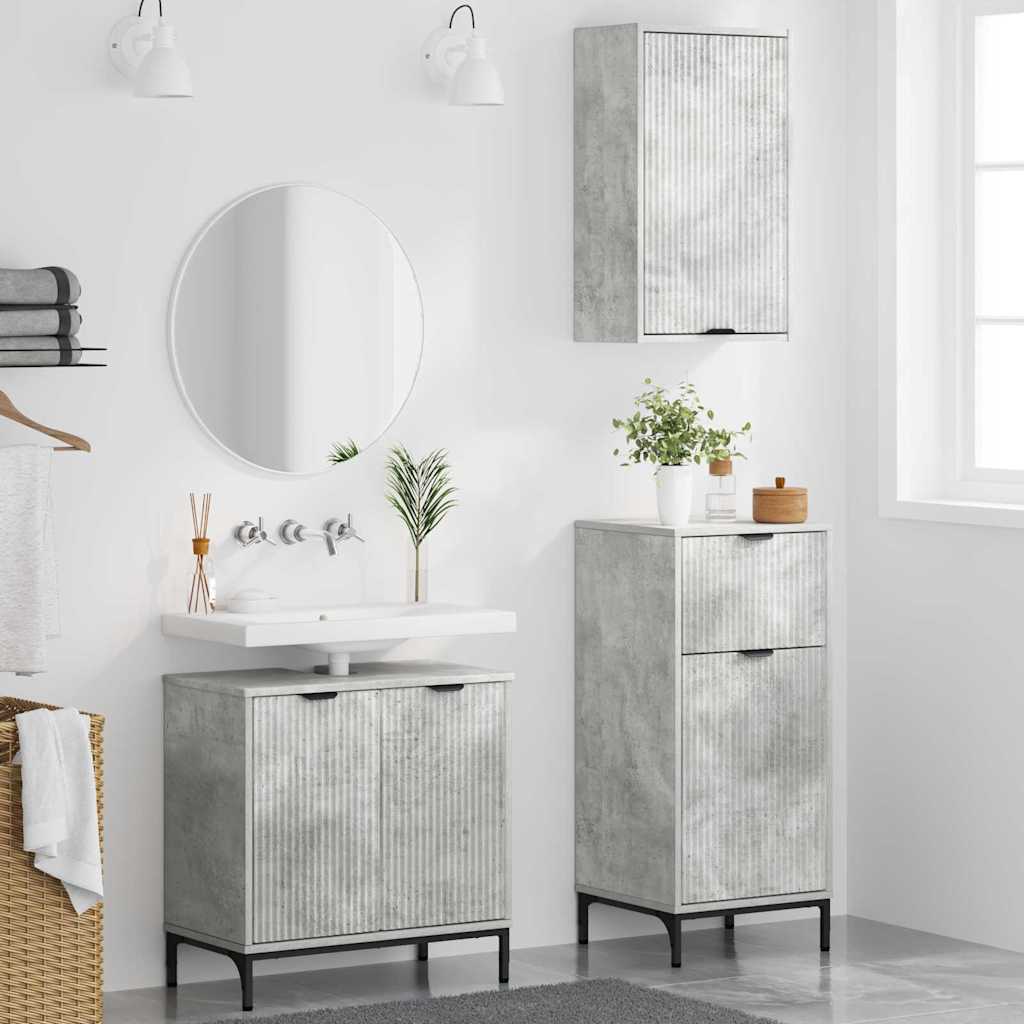 Set di mobili per il bagno con cassetto 3 pcs Grigio cemento | homemem39