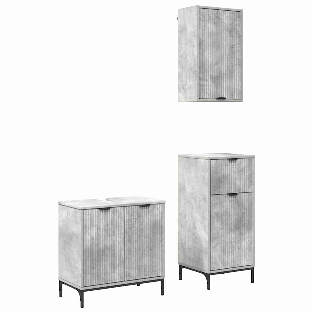 Set di mobili per il bagno con cassetto 3 pcs Grigio cemento | homemem39