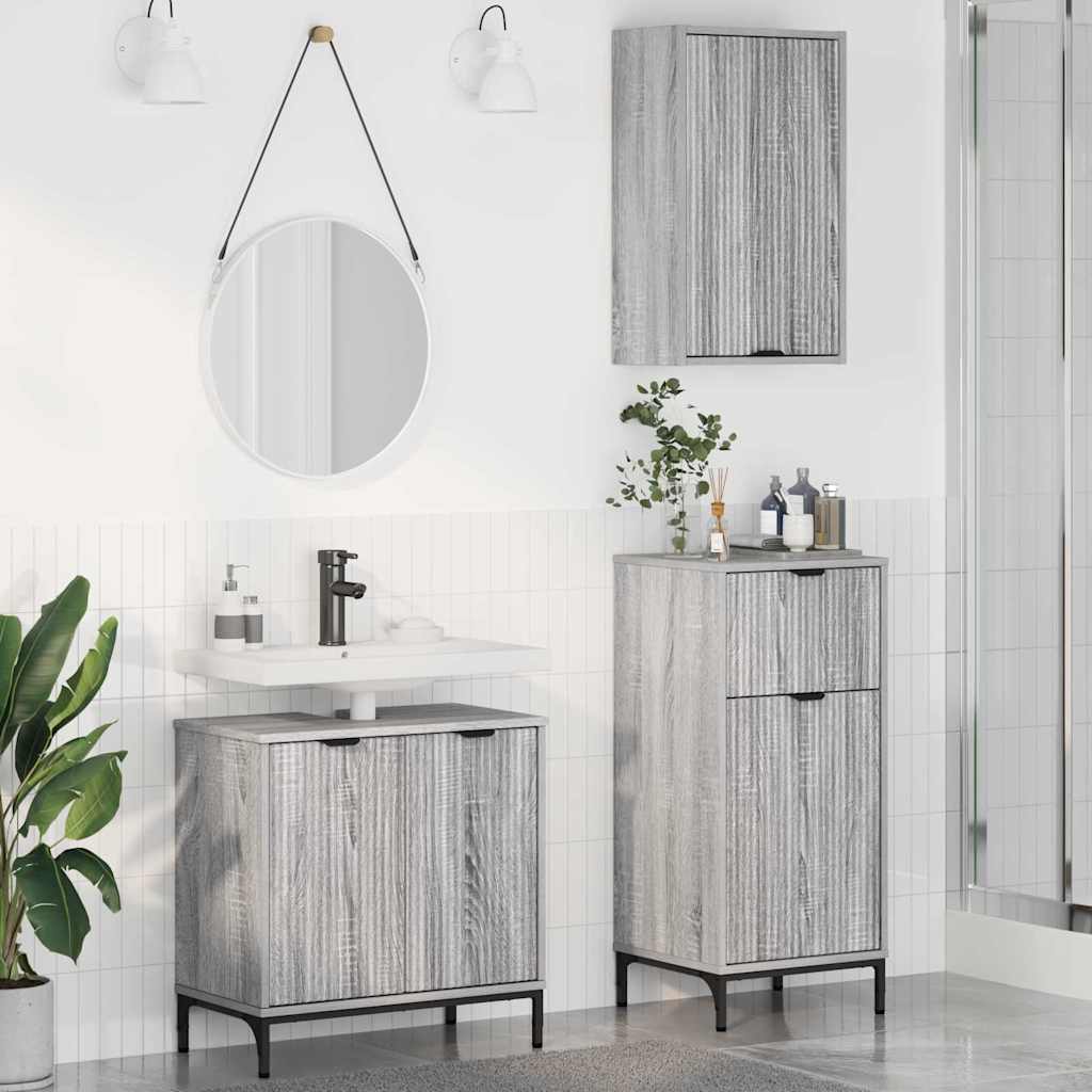 Set di mobili per il bagno con cassetto 3 pcs Grigio sonoma | homemem39