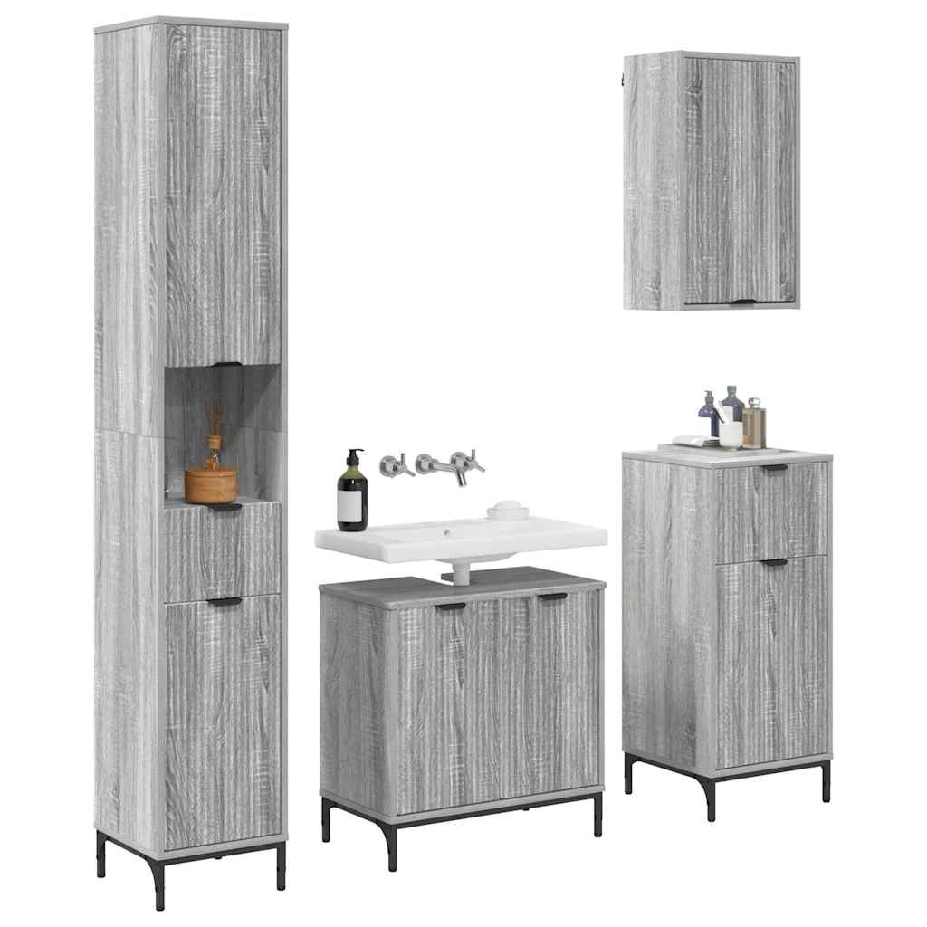 Set di mobili per il bagno con cassetto con porta Grigio Sonoma