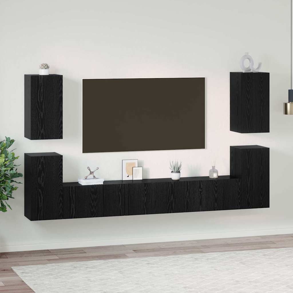 Set mobile TV Montaggio a parete Rovere Nero Legno multistrato