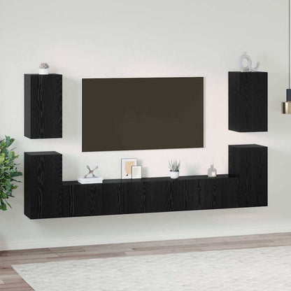 Set mobile TV Montaggio a parete Rovere Nero Legno multistrato