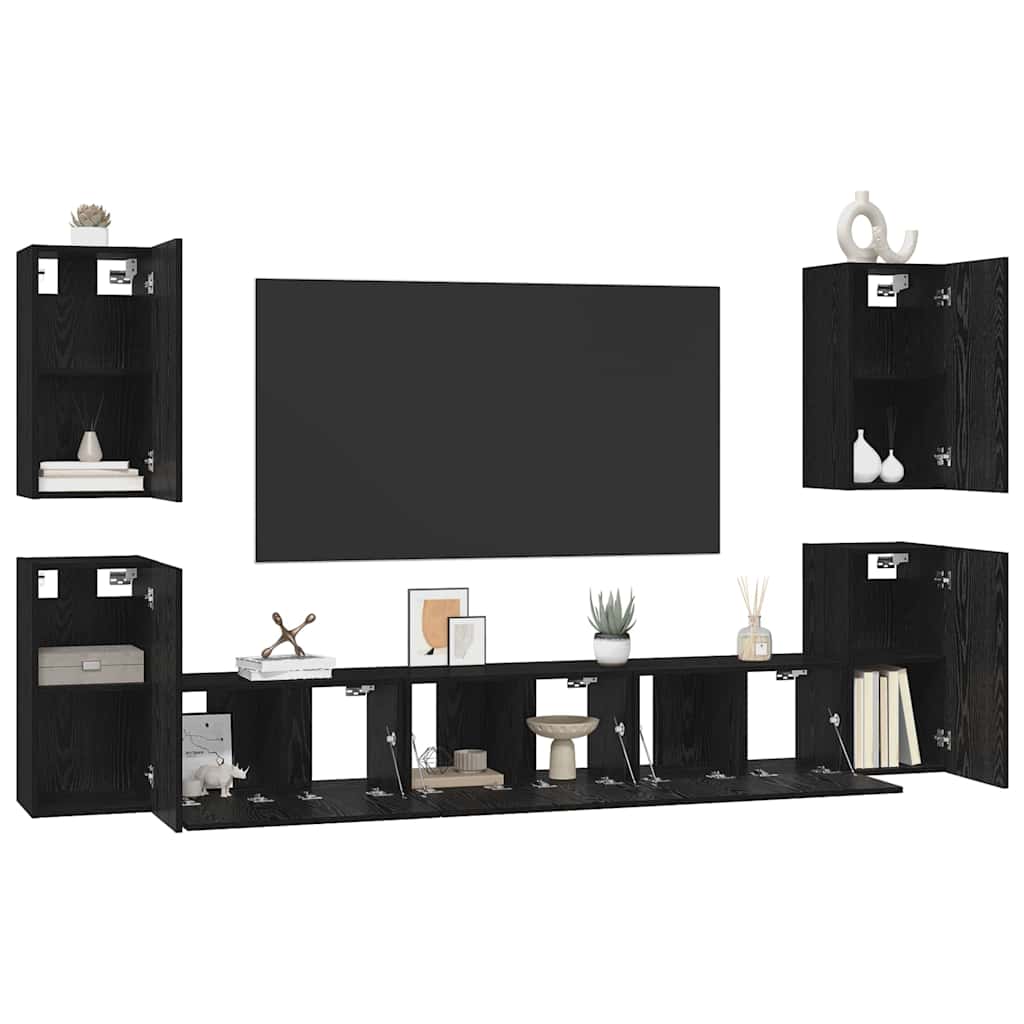 Set mobile TV Montaggio a parete Rovere Nero Legno multistrato