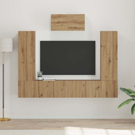 Set mobile TV 7 pz Rovere artigianale Legno ingegnerizzato