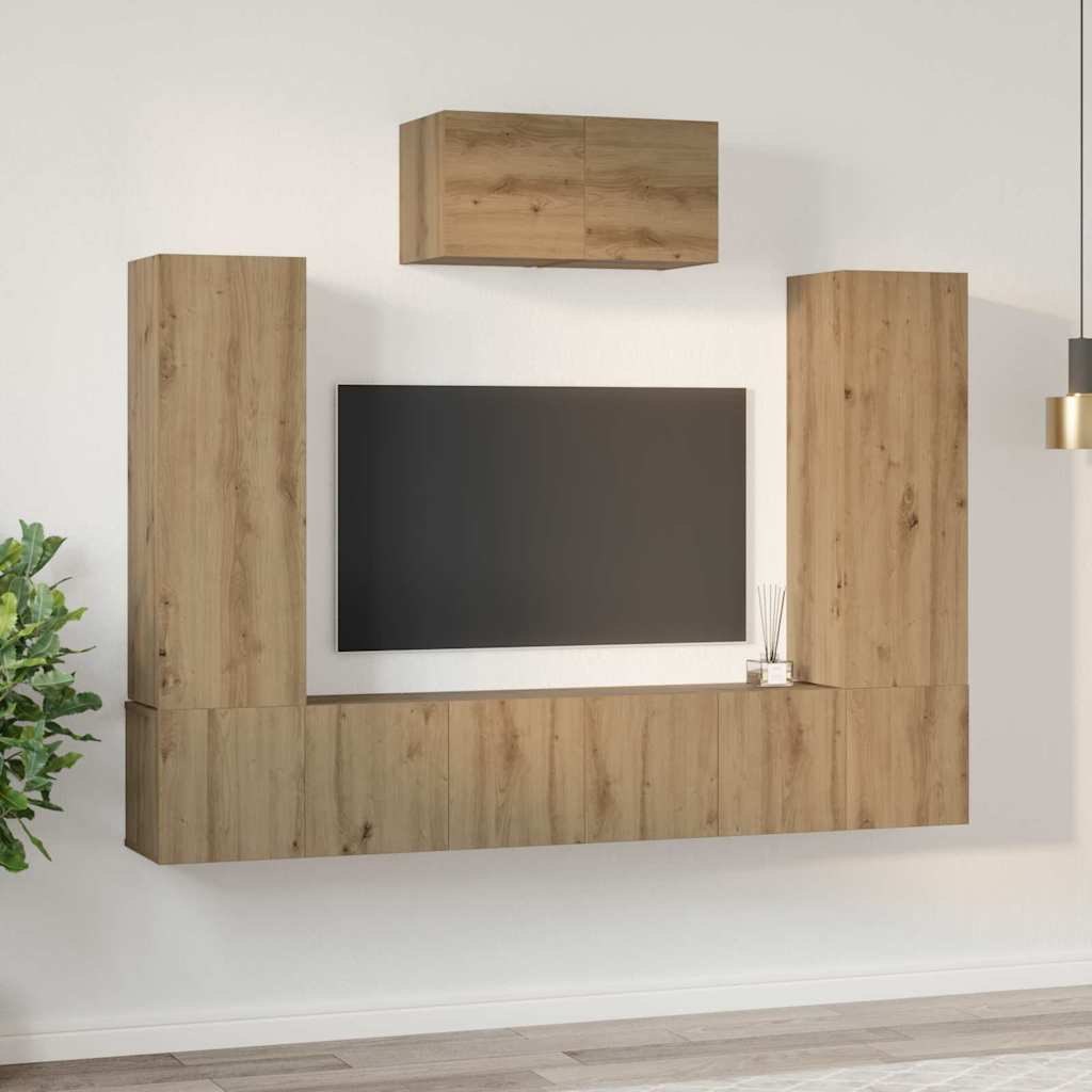 Set mobile TV 7 pz Rovere artigianale Legno ingegnerizzato | homemem39
