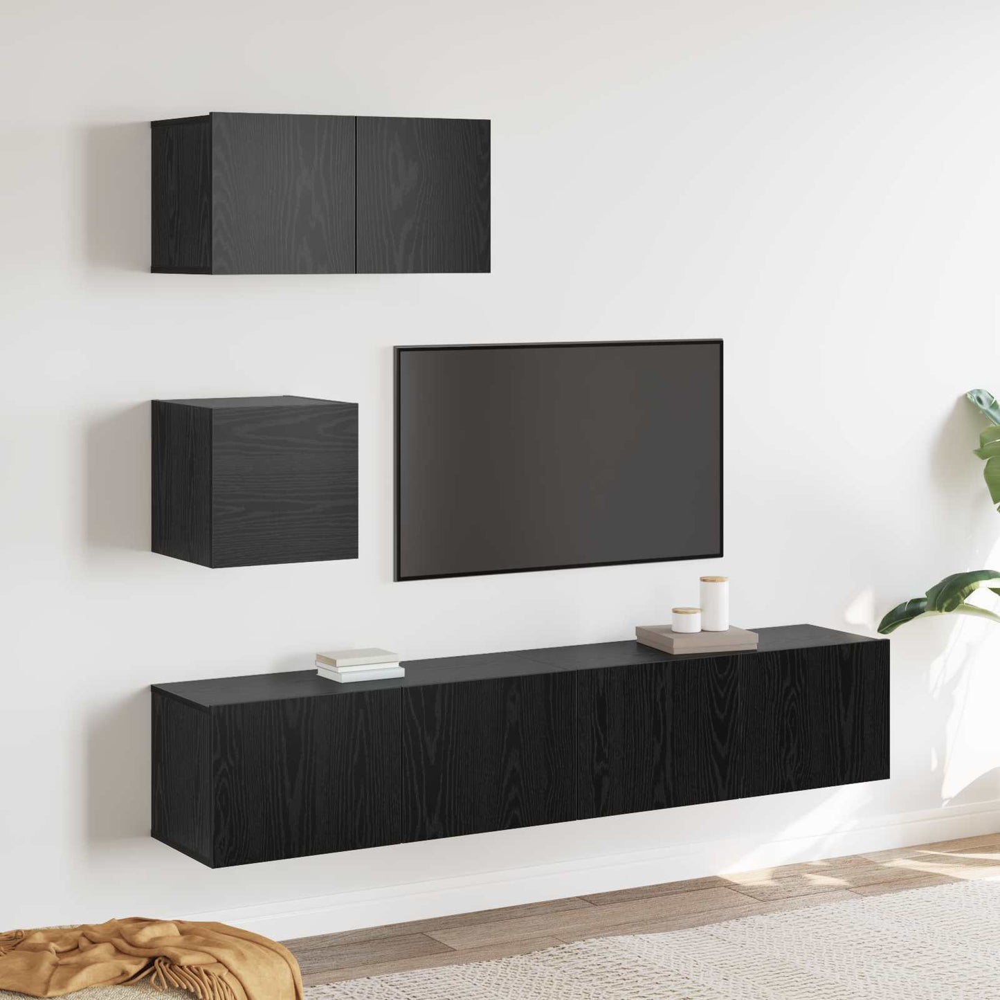 Set mobile TV 3 pcs Rovere Nero Legno multistrato