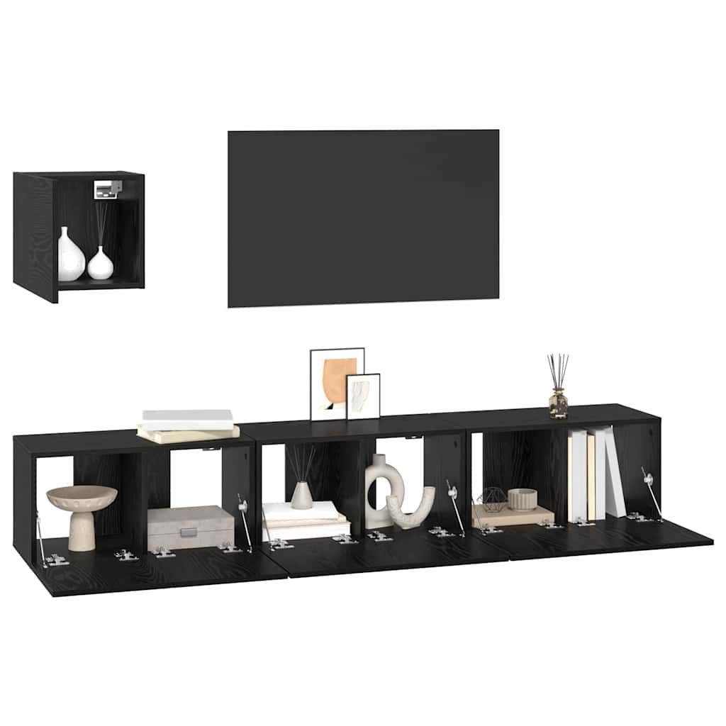 Set mobile TV 4 pcs Rovere Nero Legno multistrato
