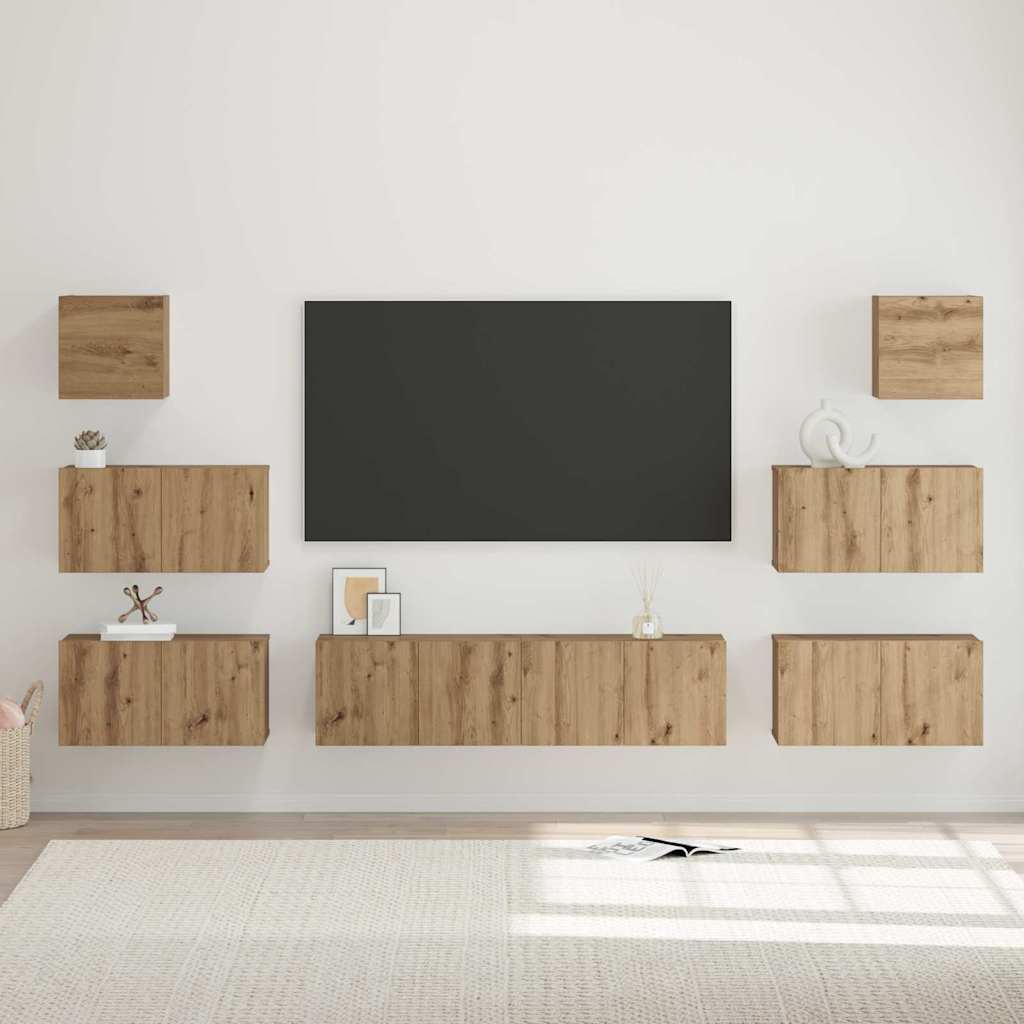 Set mobile TV 8 pz Rovere artigianale Legno ingegnerizzato