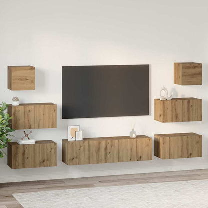 Set mobile TV 8 pz Rovere artigianale Legno ingegnerizzato