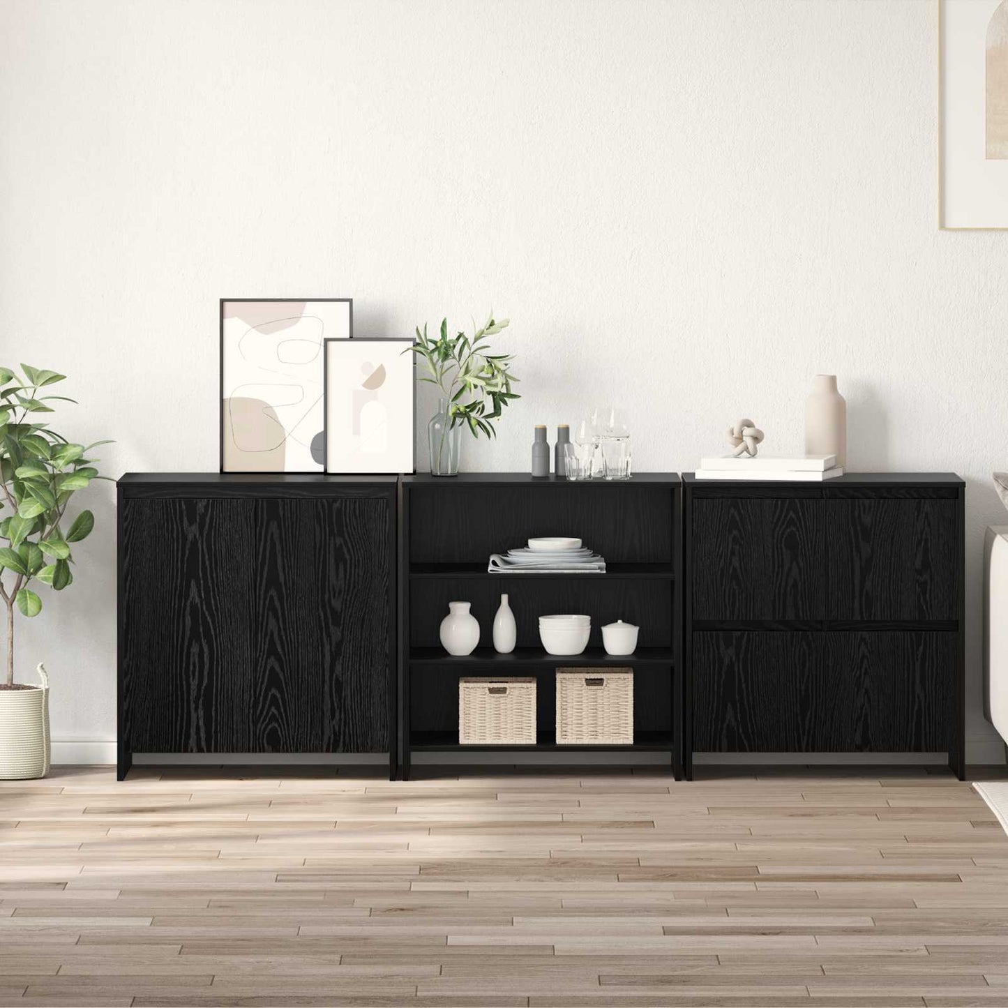 Credenza 3 pcs Rovere Nero 70 x 41 x 75 cm Legno multistrato