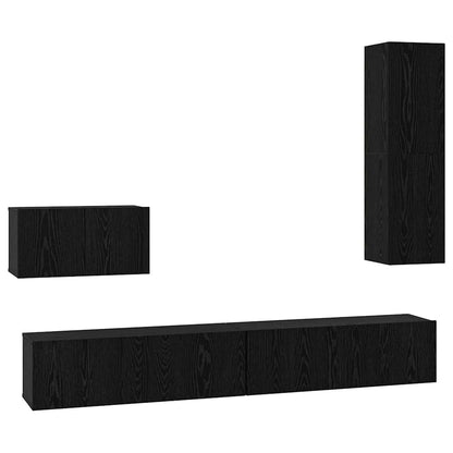 Mobile TV da Parete 4 pcs Rovere Nero Legno multistrato