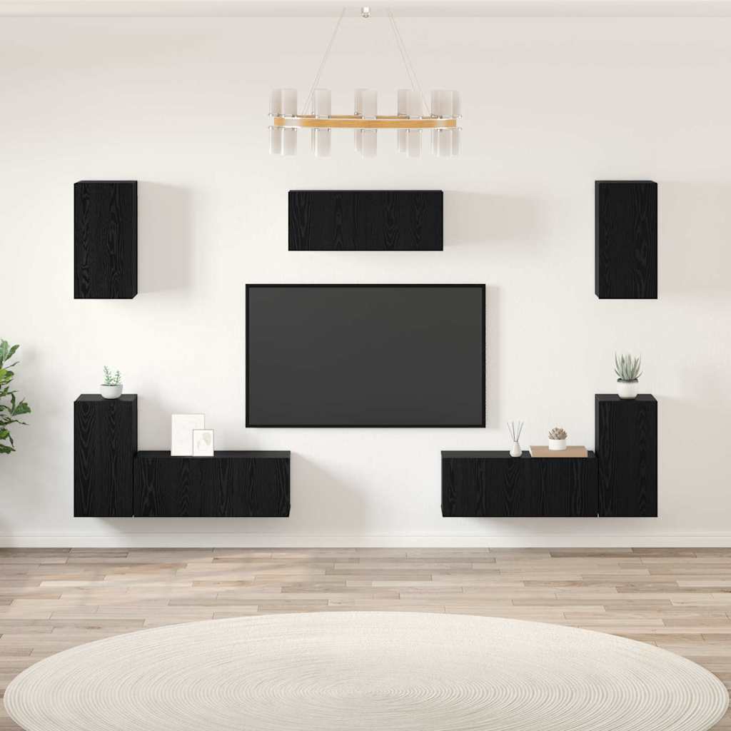 Set mobile TV 7 pcs Rovere Nero Legno multistrato