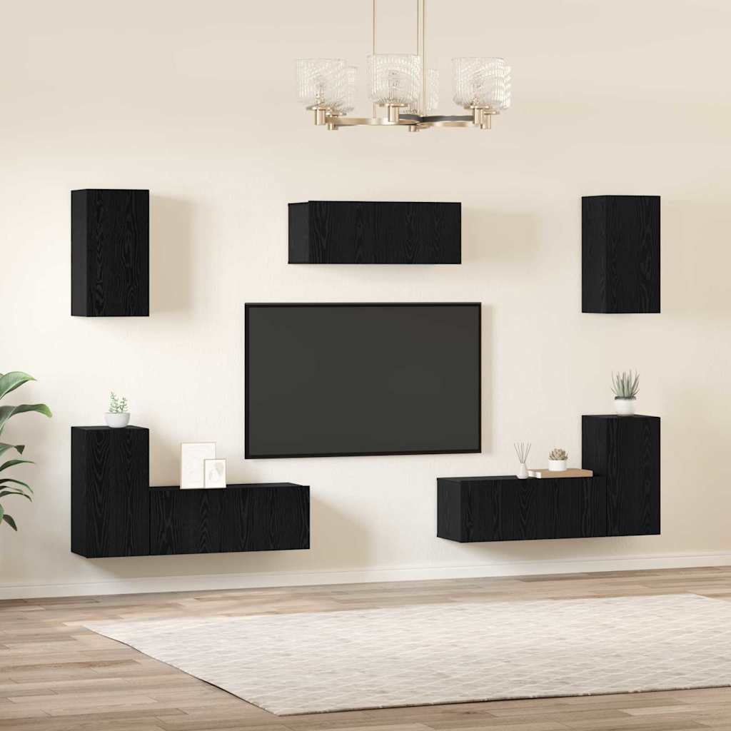 Set mobile TV 7 pcs Rovere Nero Legno multistrato