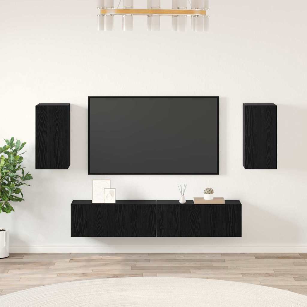 Set mobile TV 4 pcs Rovere Nero Legno multistrato