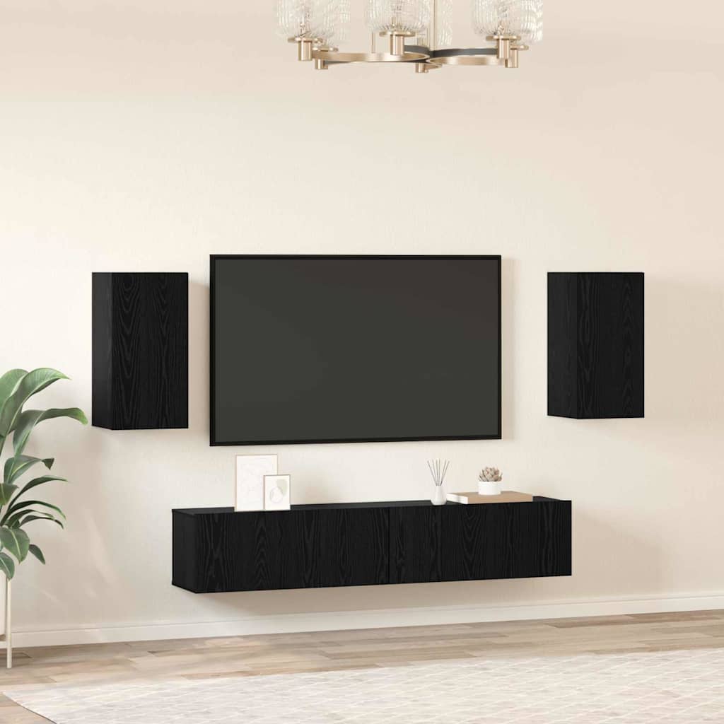 Set mobile TV 4 pcs Rovere Nero Legno multistrato