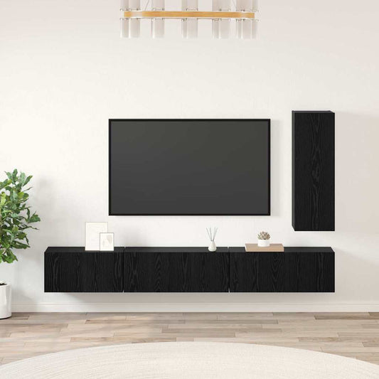 Set mobile TV con cassetto 4 pcs Rovere Nero Legno multistrato