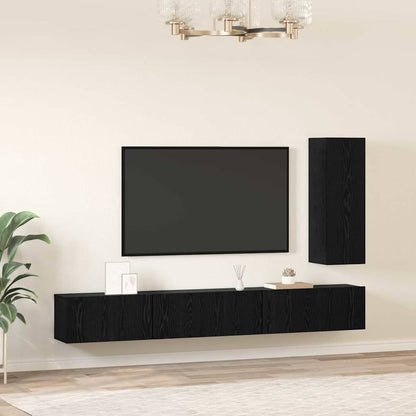 Set mobile TV con cassetto 4 pcs Rovere Nero Legno multistrato