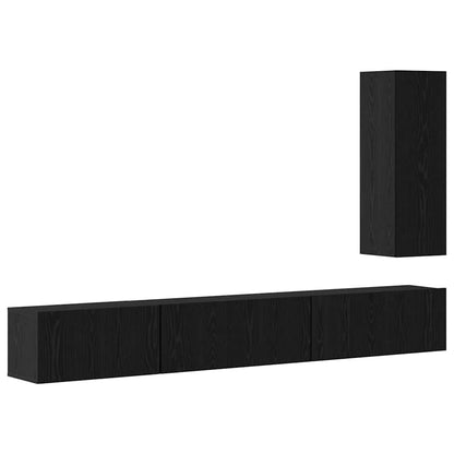 Set mobile TV con cassetto 4 pcs Rovere Nero Legno multistrato