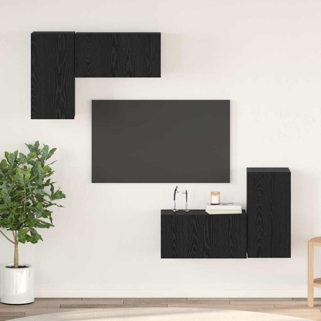Set mobile TV Montaggio a parete Rovere Nero Legno multistrato