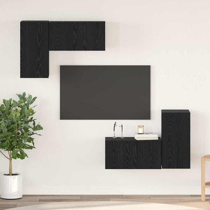 Set mobile TV Montaggio a parete Rovere Nero Legno multistrato