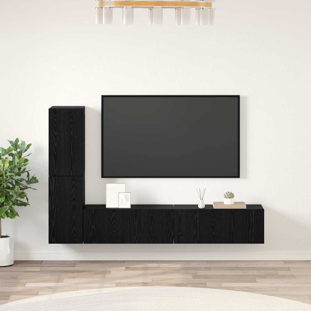 Mobile TV da Parete 2 pcs Rovere Nero Legno multistrato