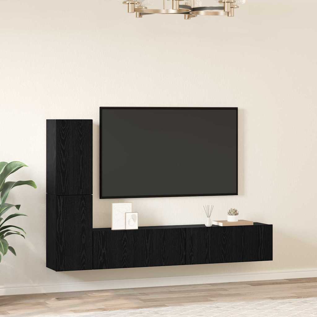 Mobile TV da Parete 2 pcs Rovere Nero Legno multistrato