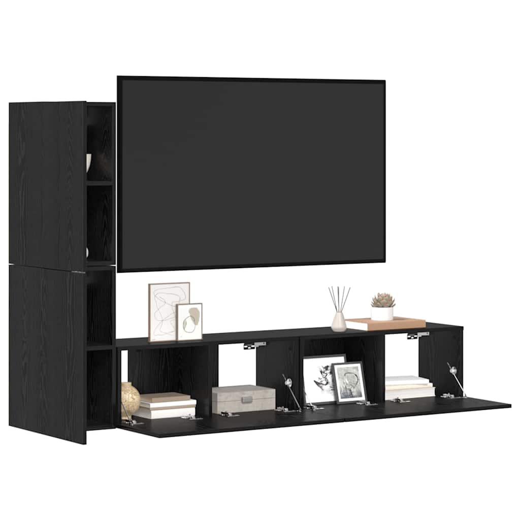 Mobile TV da Parete 2 pcs Rovere Nero Legno multistrato