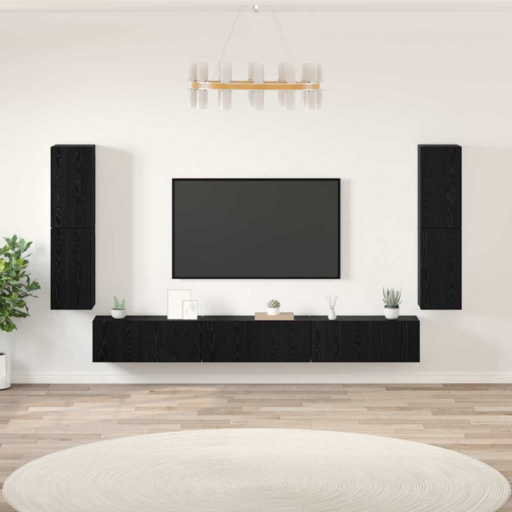 Unità TV Montaggio a parete 4 pcs Rovere Nero Legno multistrato