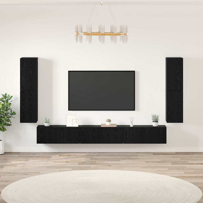 Unità TV Montaggio a parete 4 pcs Rovere Nero Legno multistrato