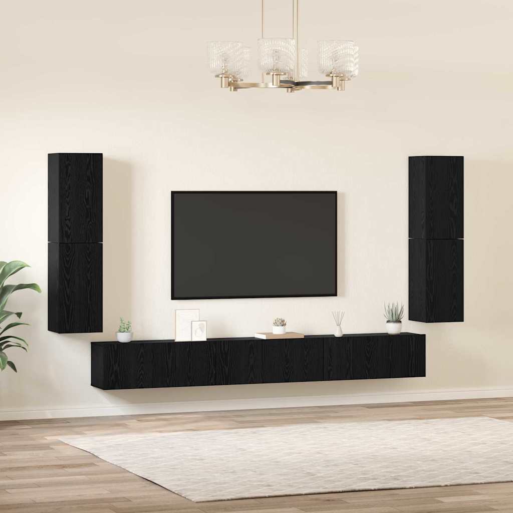 Unità TV Montaggio a parete 4 pcs Rovere Nero Legno multistrato