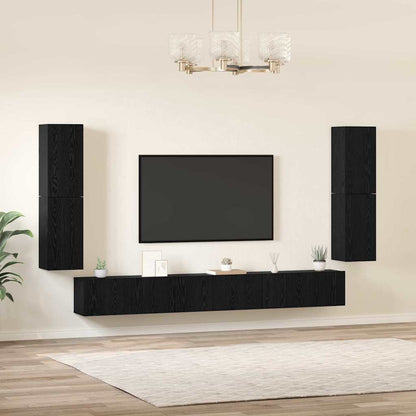 Unità TV Montaggio a parete 4 pcs Rovere Nero Legno multistrato