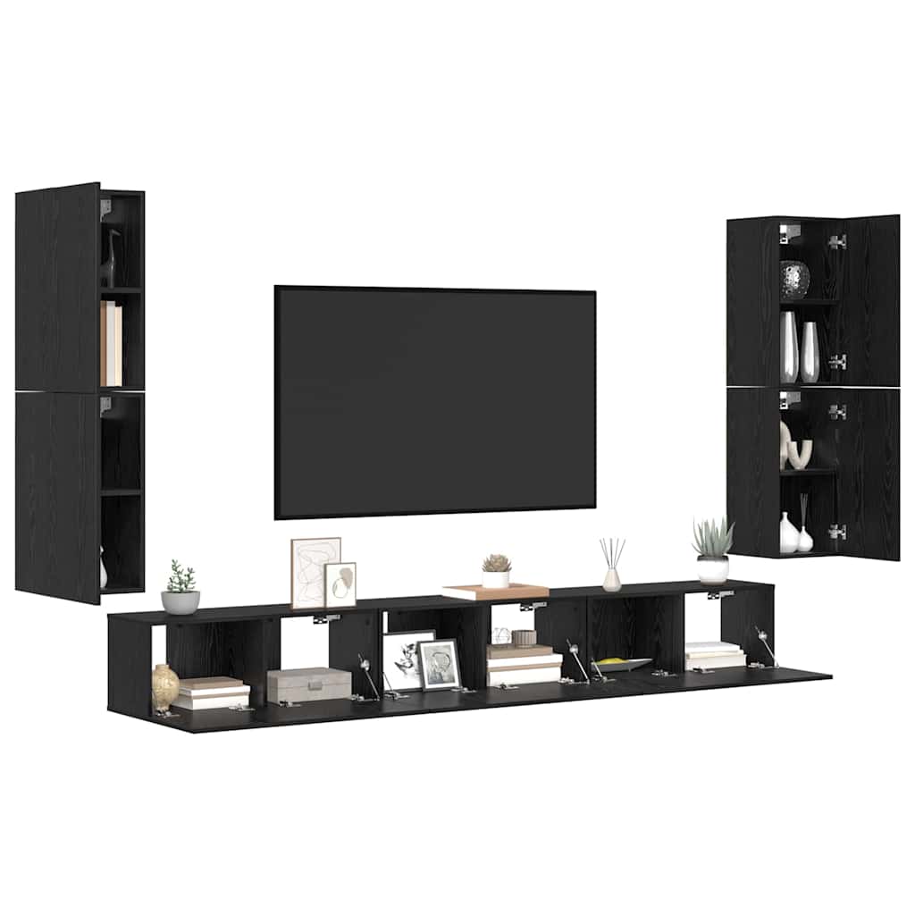 Unità TV Montaggio a parete 4 pcs Rovere Nero Legno multistrato
