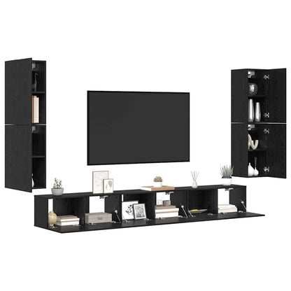 Unità TV Montaggio a parete 4 pcs Rovere Nero Legno multistrato