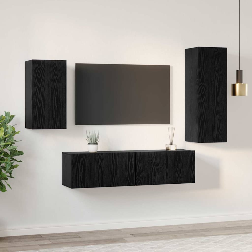 Set mobile TV 4 pcs Rovere Nero Legno multistrato