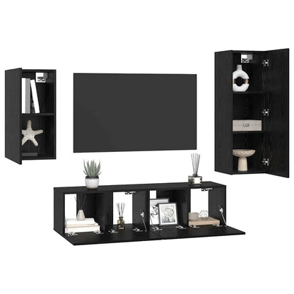 Set mobile TV 4 pcs Rovere Nero Legno multistrato