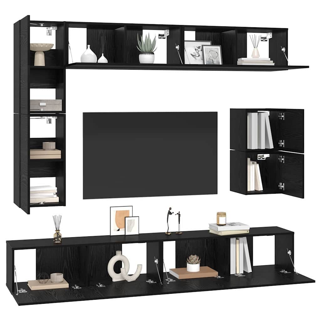 Set mobile TV 8 pcs Rovere Nero Legno multistrato | homemem39