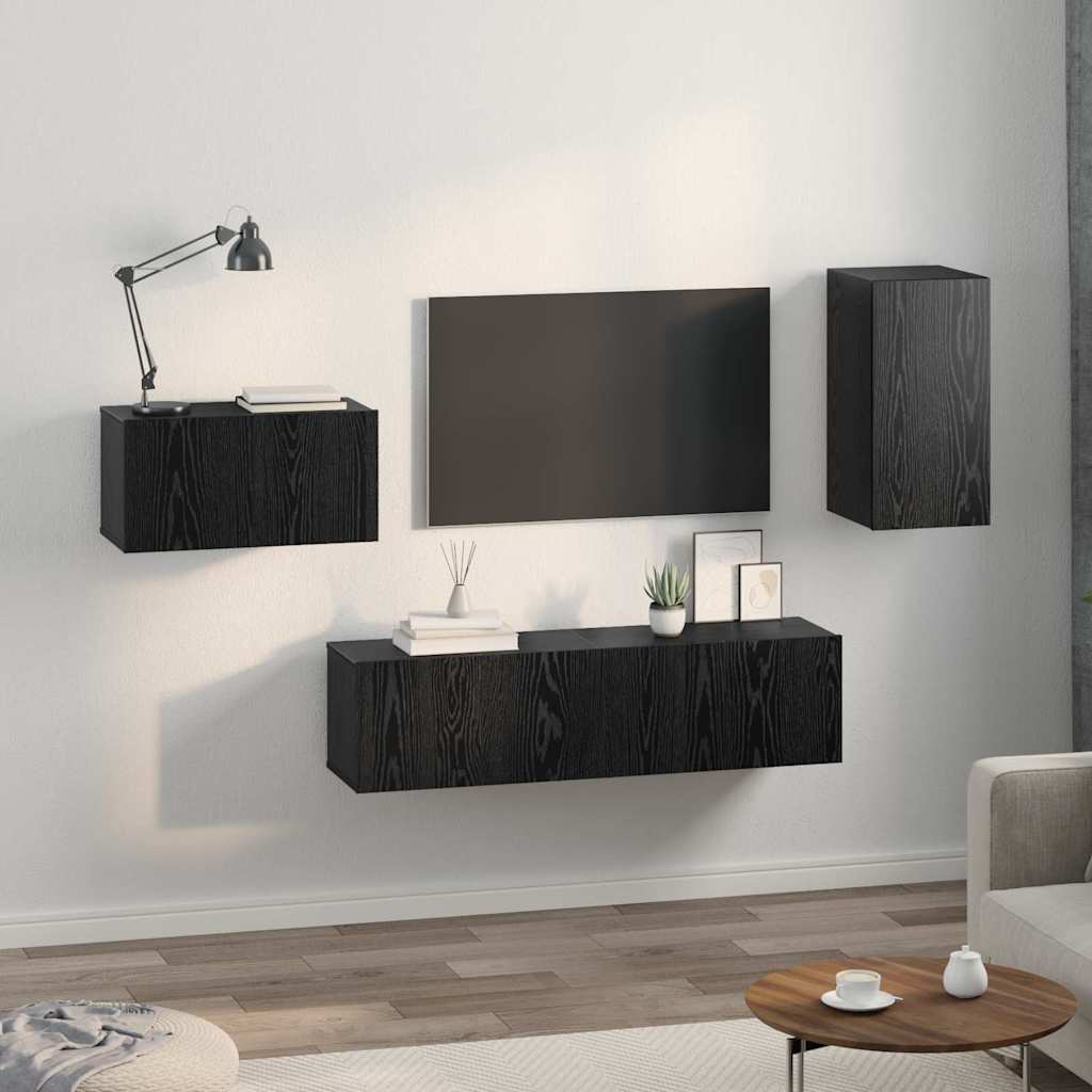 Set mobile TV con cassetto Rovere Nero Legno multistrato