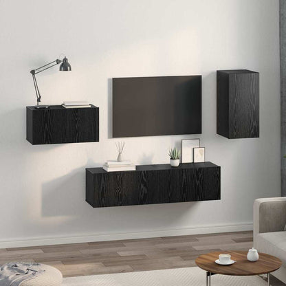 Set mobile TV con cassetto Rovere Nero Legno multistrato