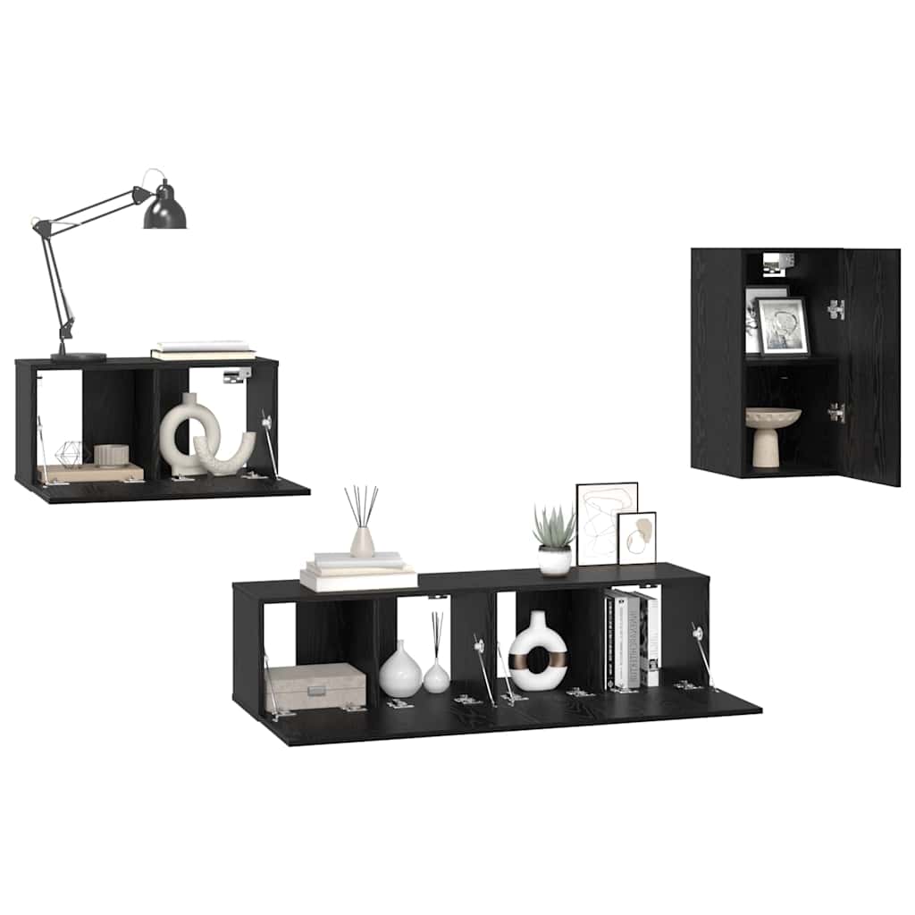 Set mobile TV con cassetto Rovere Nero Legno multistrato