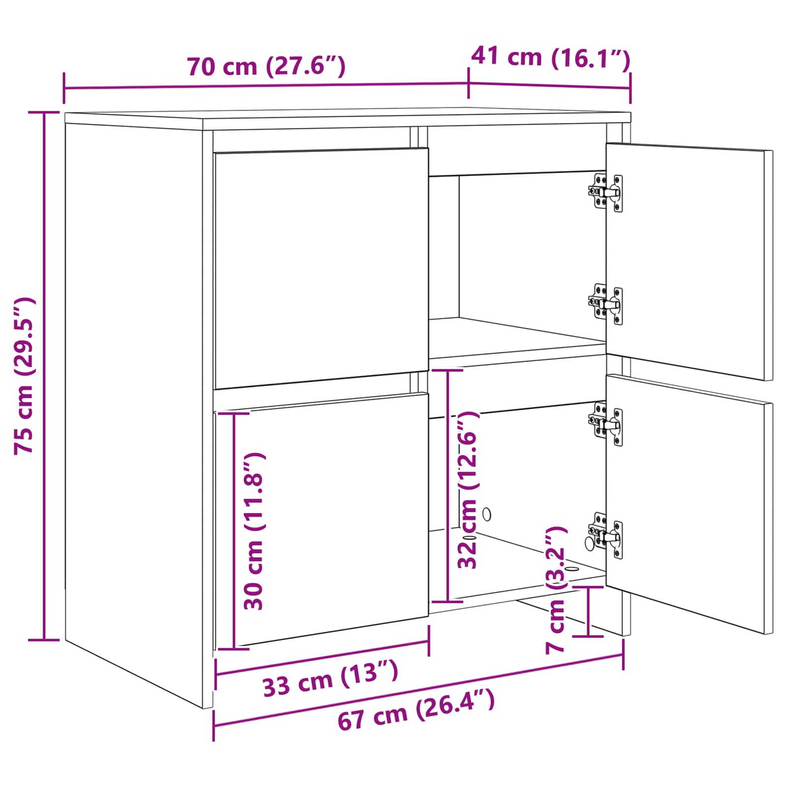 Credenza 2 pcs Legno vecchio 70 x 41 x 75 cm Legno multistrato | homemem39