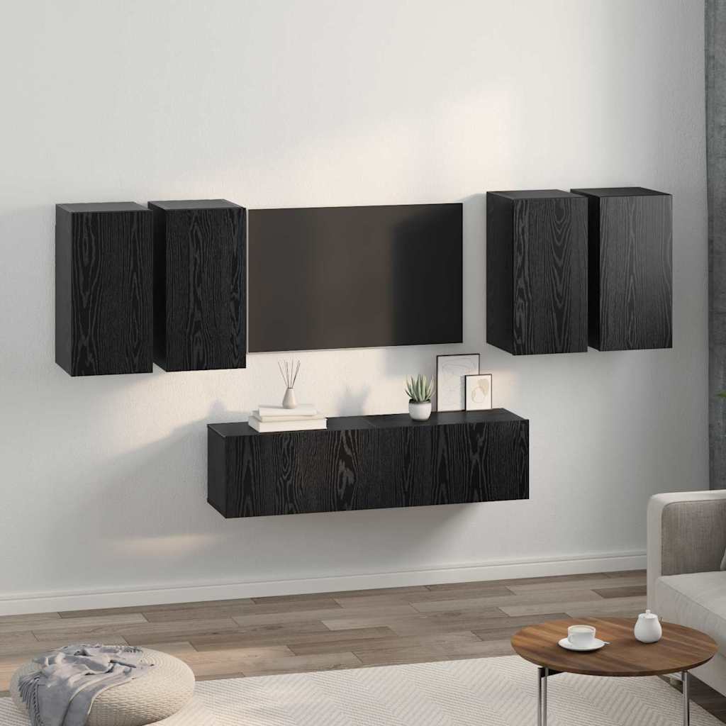 Set mobile TV Montaggio a parete Rovere Nero Legno multistrato