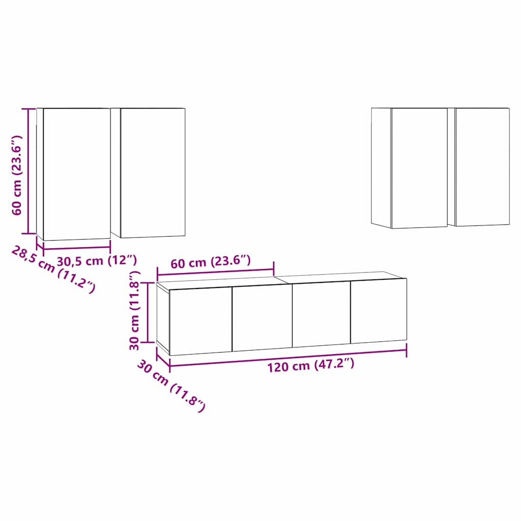 Set mobile TV Montaggio a parete Rovere Nero Legno multistrato
