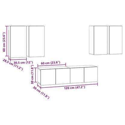 Set mobile TV Montaggio a parete Rovere Nero Legno multistrato