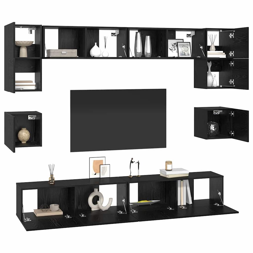 Set mobile TV 8 pcs Rovere Nero Legno multistrato | homemem39