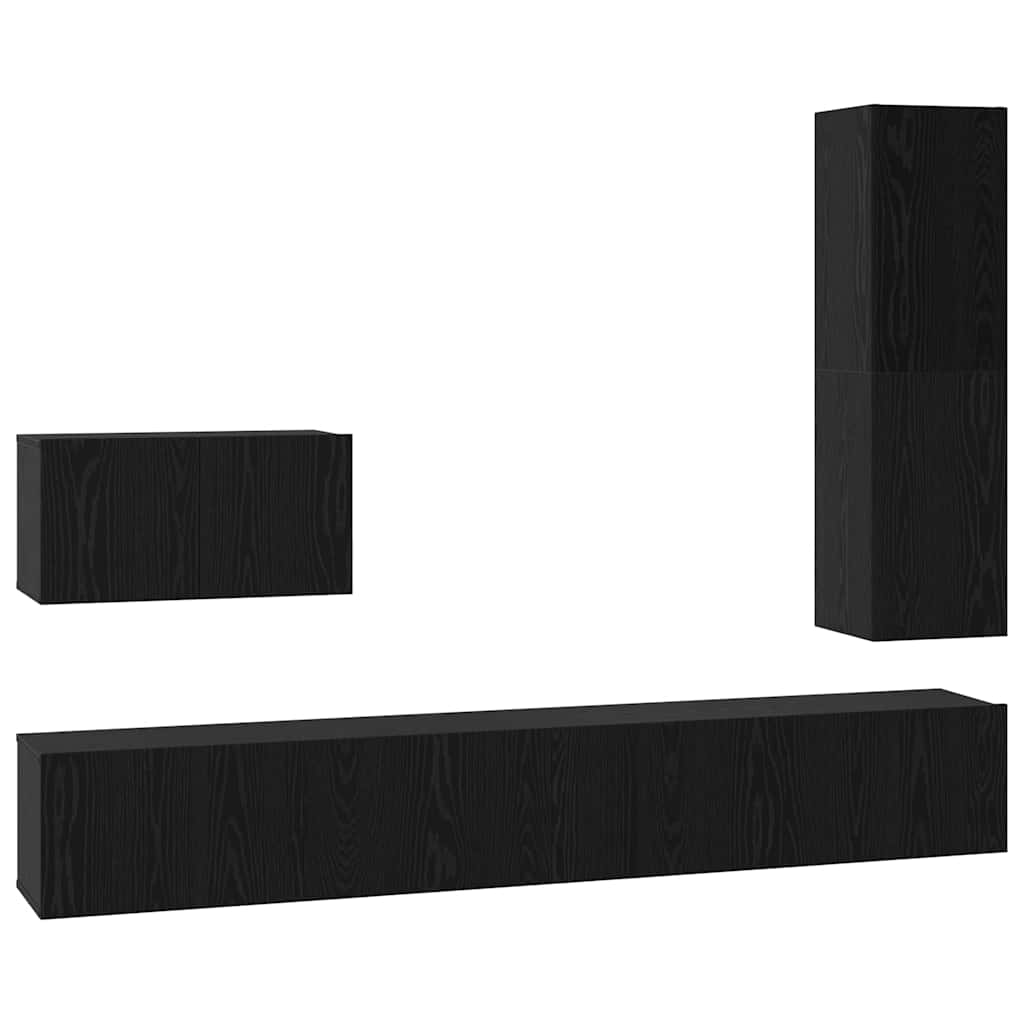 Set mobile TV con cassetto 4 pcs Rovere Nero Legno multistrato