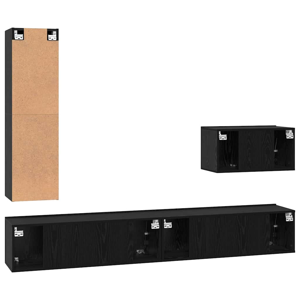 Set mobile TV con cassetto 4 pcs Rovere Nero Legno multistrato