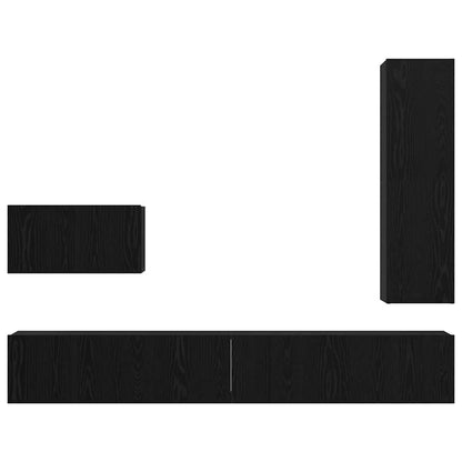 Set mobile TV con cassetto 4 pcs Rovere Nero Legno multistrato