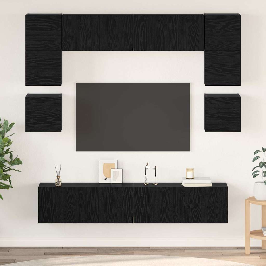 Set mobile TV 8 pcs Rovere Nero Legno multistrato | homemem39
