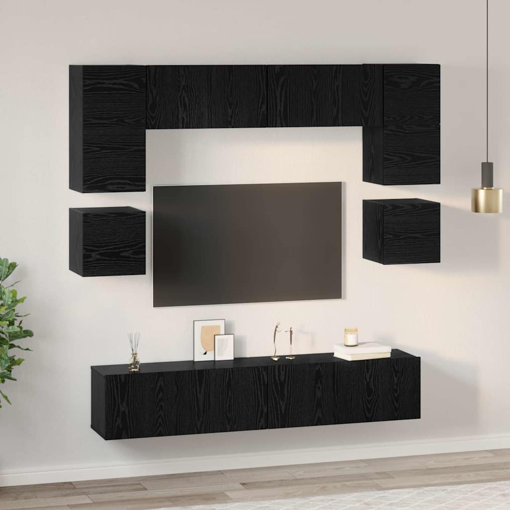 Set mobile TV 8 pcs Rovere Nero Legno multistrato | homemem39