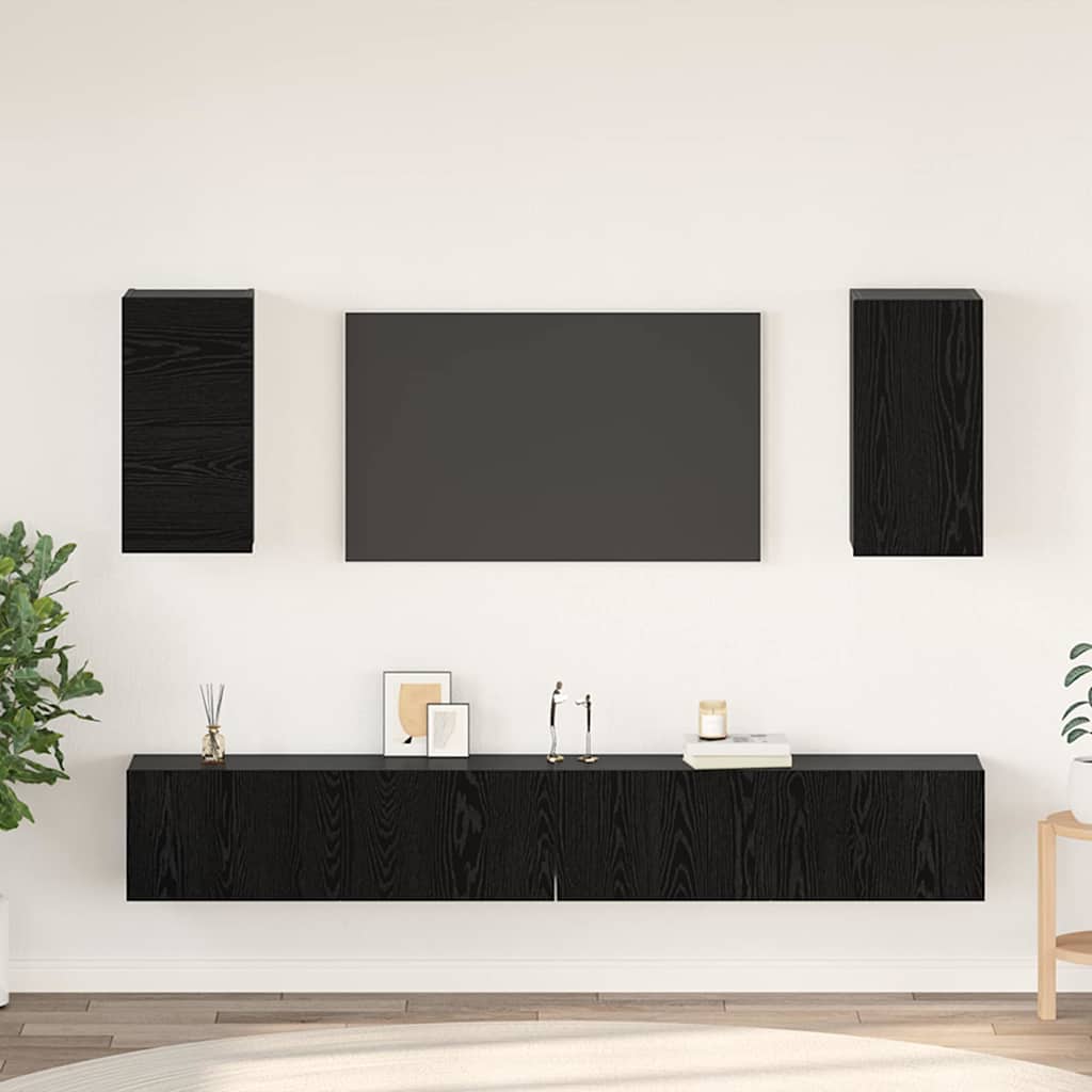 Mobile TV da Parete 3 pcs Rovere Nero Legno multistrato